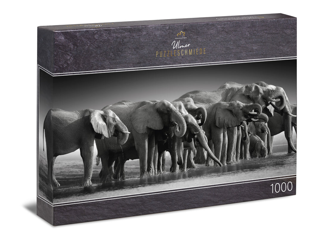 Panorama-Puzzle 1000 Teile "Elefanten am Wasser"