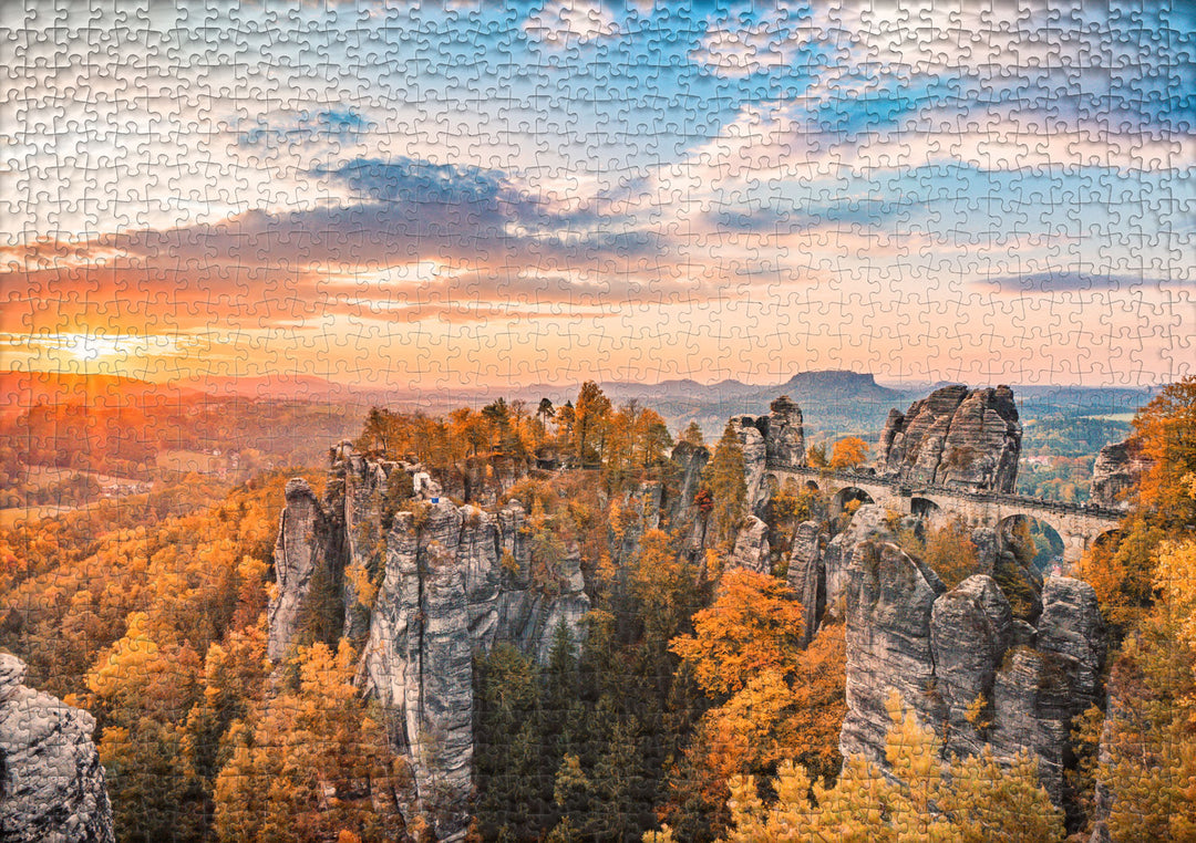 Puzzle 1000 Teile "Die Basteibrücke im Abendrot"