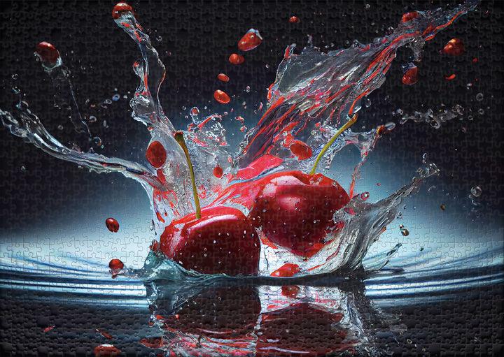 Puzzle 1000 Teile "Cherry Splash" - Obst & Wasser