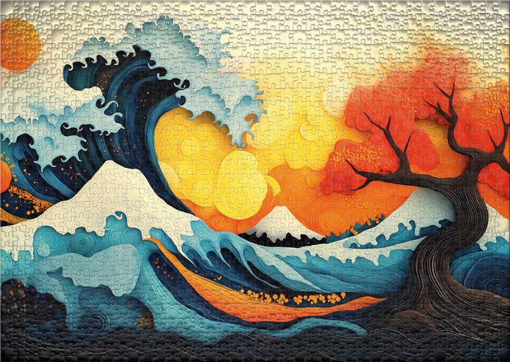 "Welle und Feuerbaum" Puzzle 1000 Teile